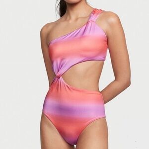 NEW Victoria Secret Sunset Twist Ombre Orange Pink One Piece Swimsuit Size L